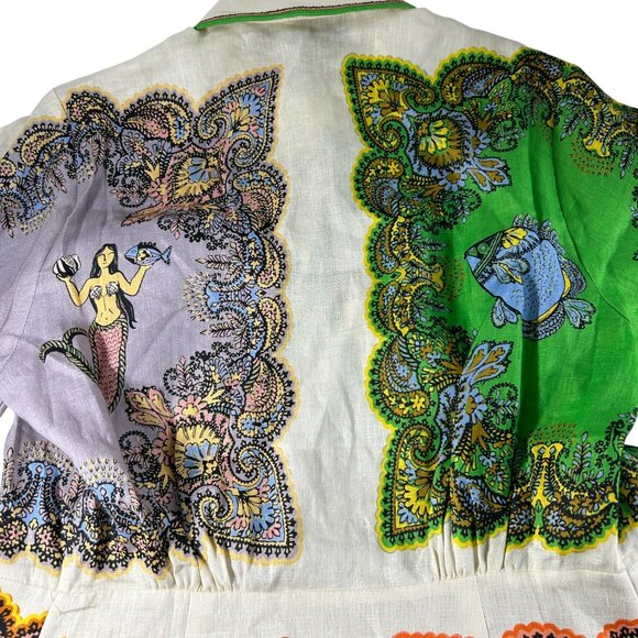 Alemais Womens Size 6 Linen Mini Dress Tropical Mermaid Fish Button Front - Picture 10 of 14